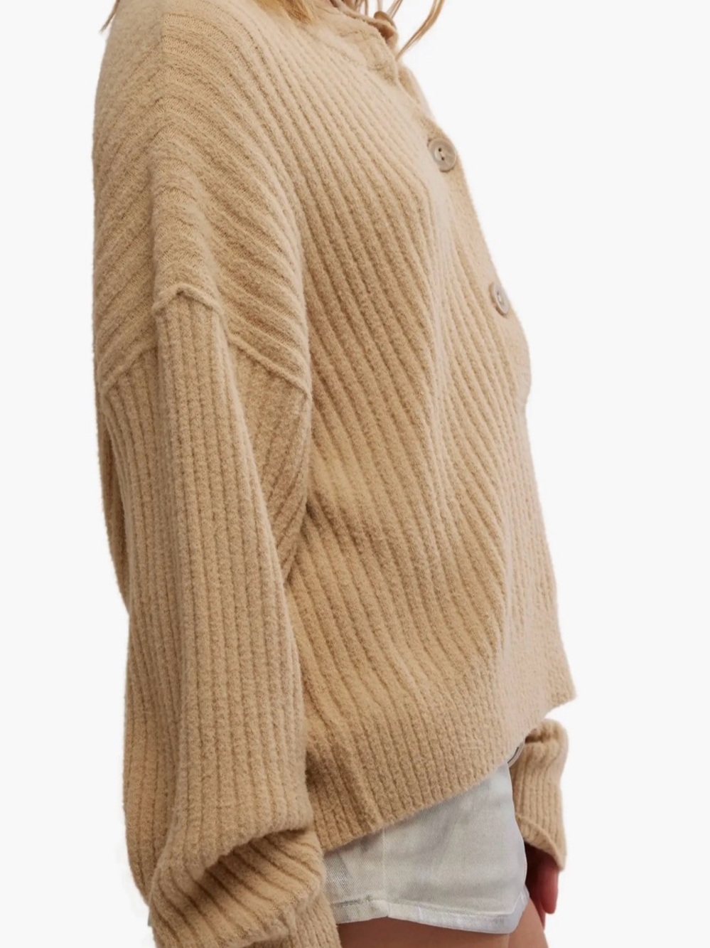 FREE PEOPLE COCOA RIB HENLEY SIZE SMALL IN SUGAR COOKIE COLOR HI/LO STYLE - Picture 3 of 9